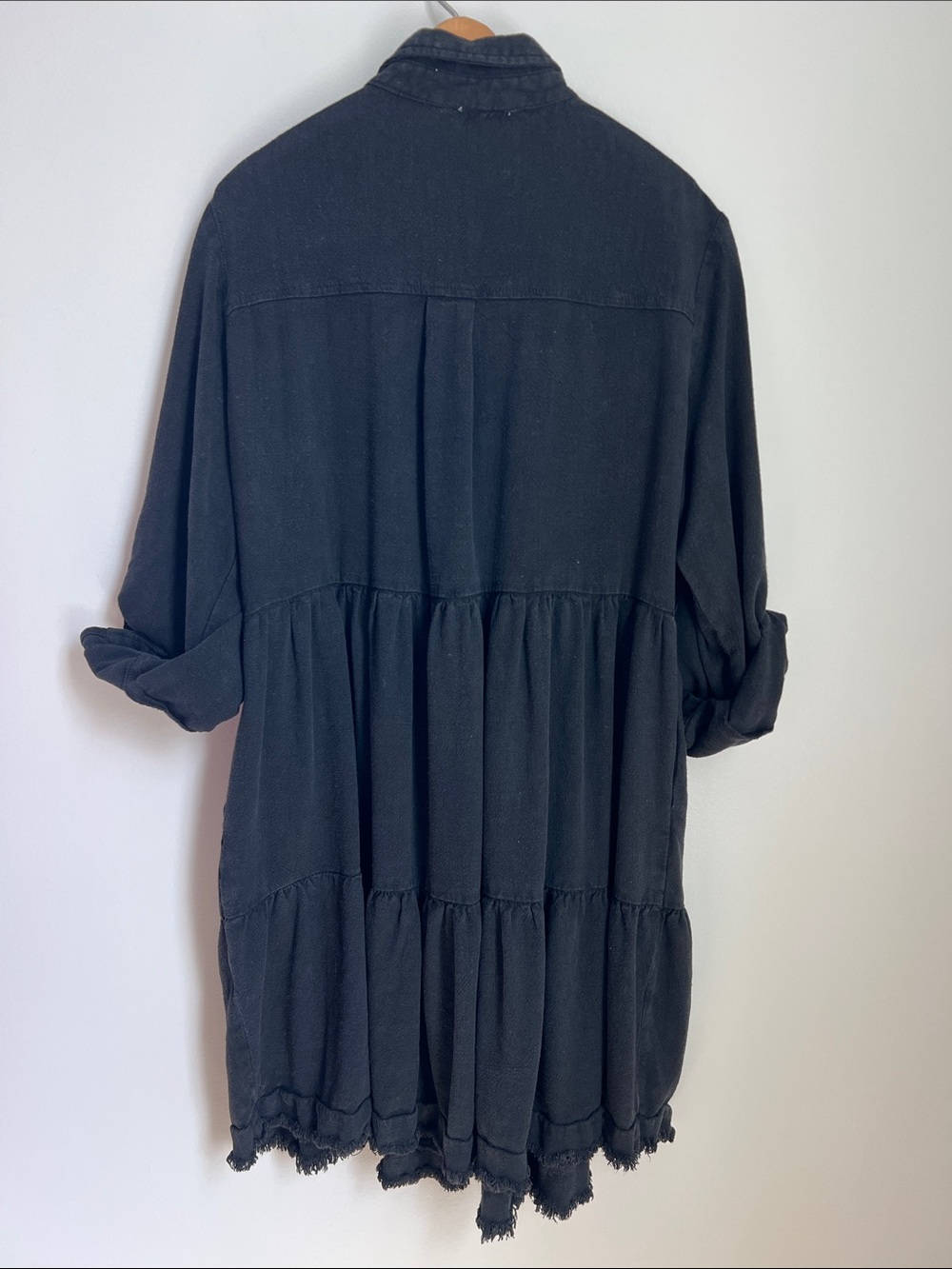 White Birch | Cotton Blend Black Tiered Button-Front Shirt Dress #D90042XL Sz S - Picture 3 of 16